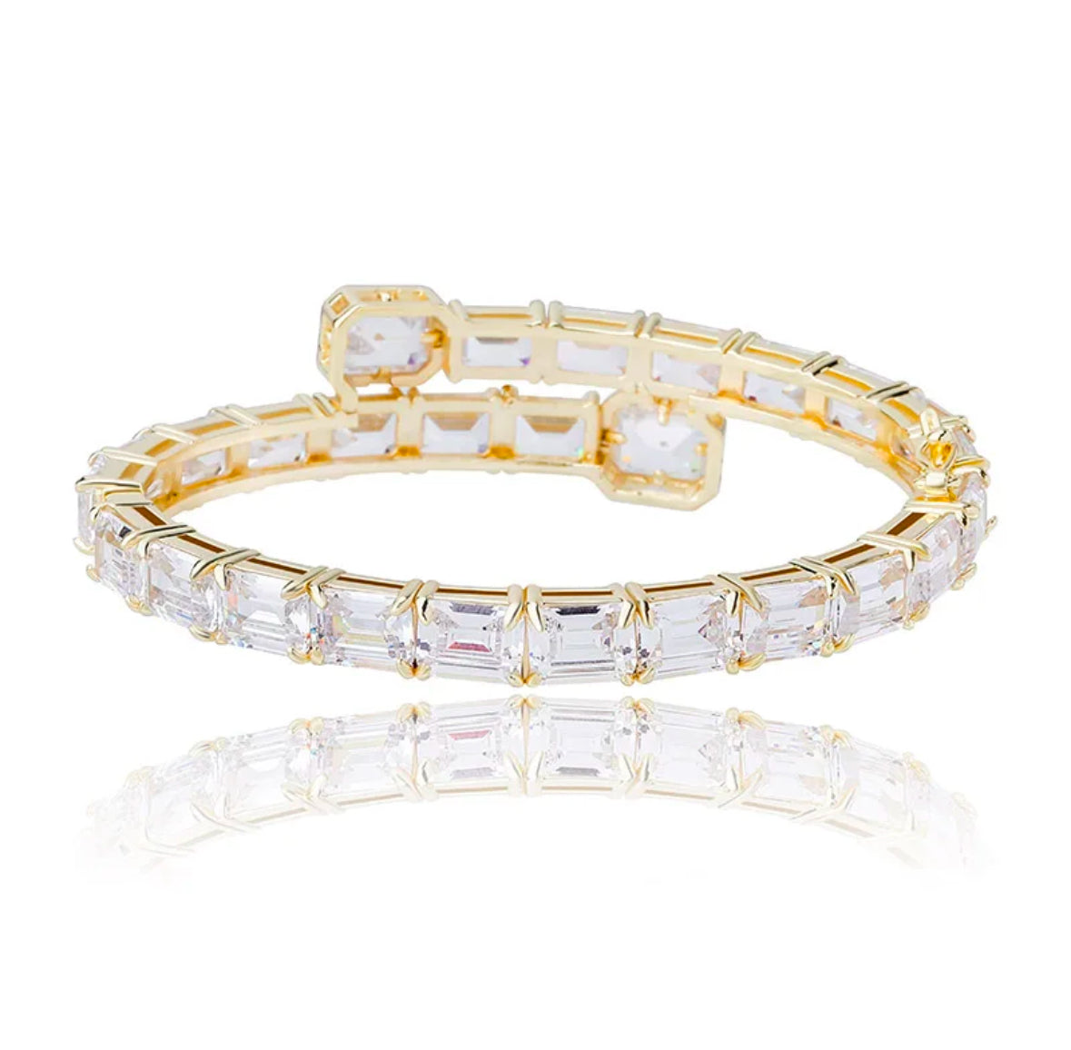 14K vergoldetes Kristall-Baguettes Tennis Armreife