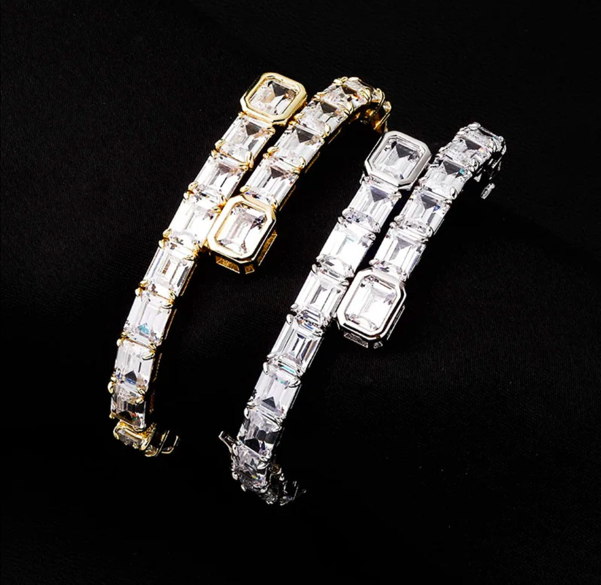 14K vergoldetes Kristall-Baguettes Tennis Armreife