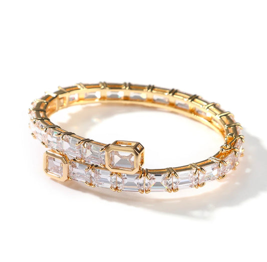 14K vergoldetes Kristall-Baguettes Tennis Armreife